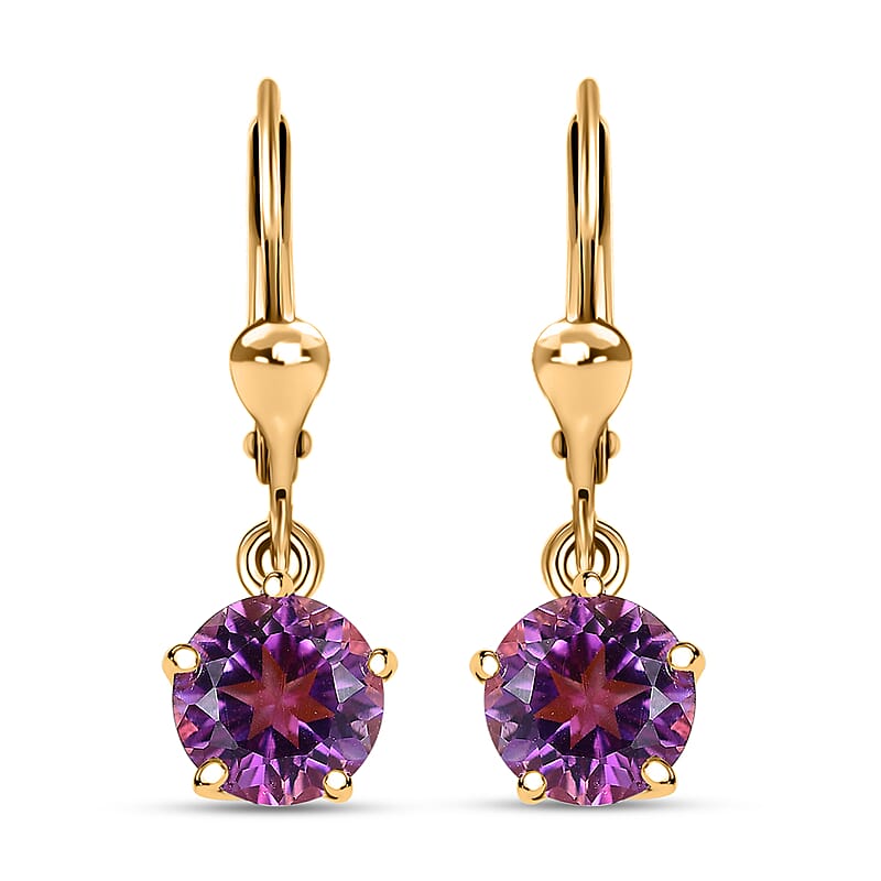 African Amethyst and White Zircon Earrings in Vermeil Yellow Gold Over Sterling Silver 3.30 ctw