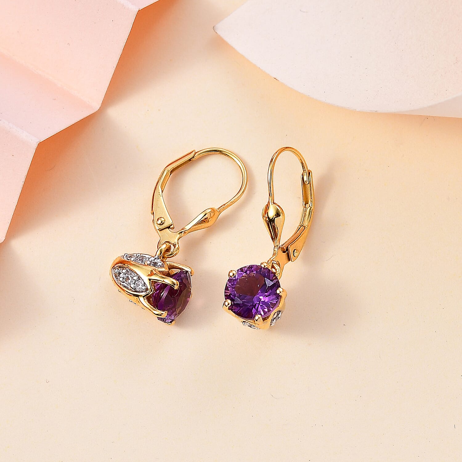 African Amethyst and White Zircon Earrings in Vermeil Yellow Gold Over Sterling Silver 3.30 ctw