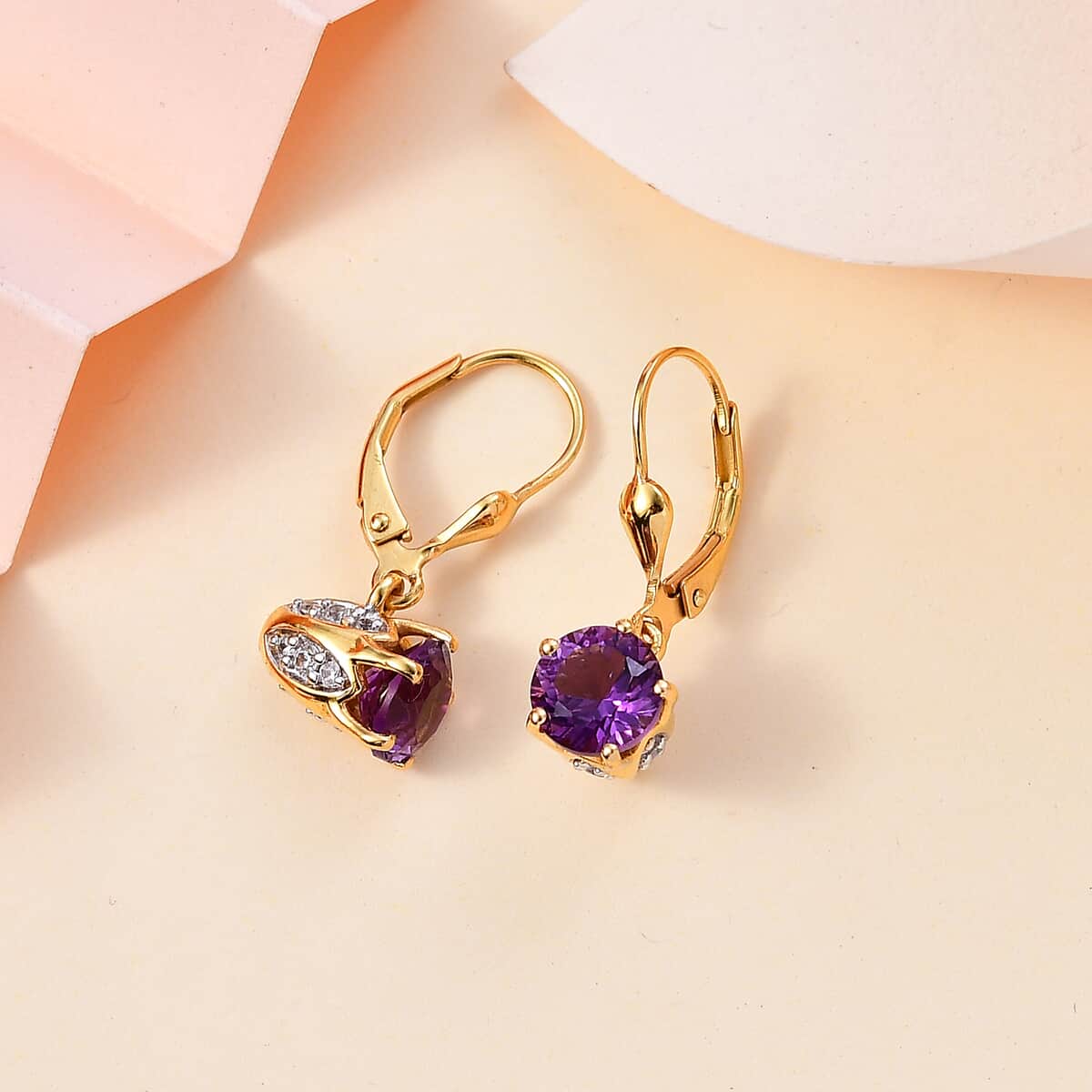 African Amethyst and White Zircon Earrings in Vermeil Yellow Gold Over Sterling Silver 3.30 ctw image number 1