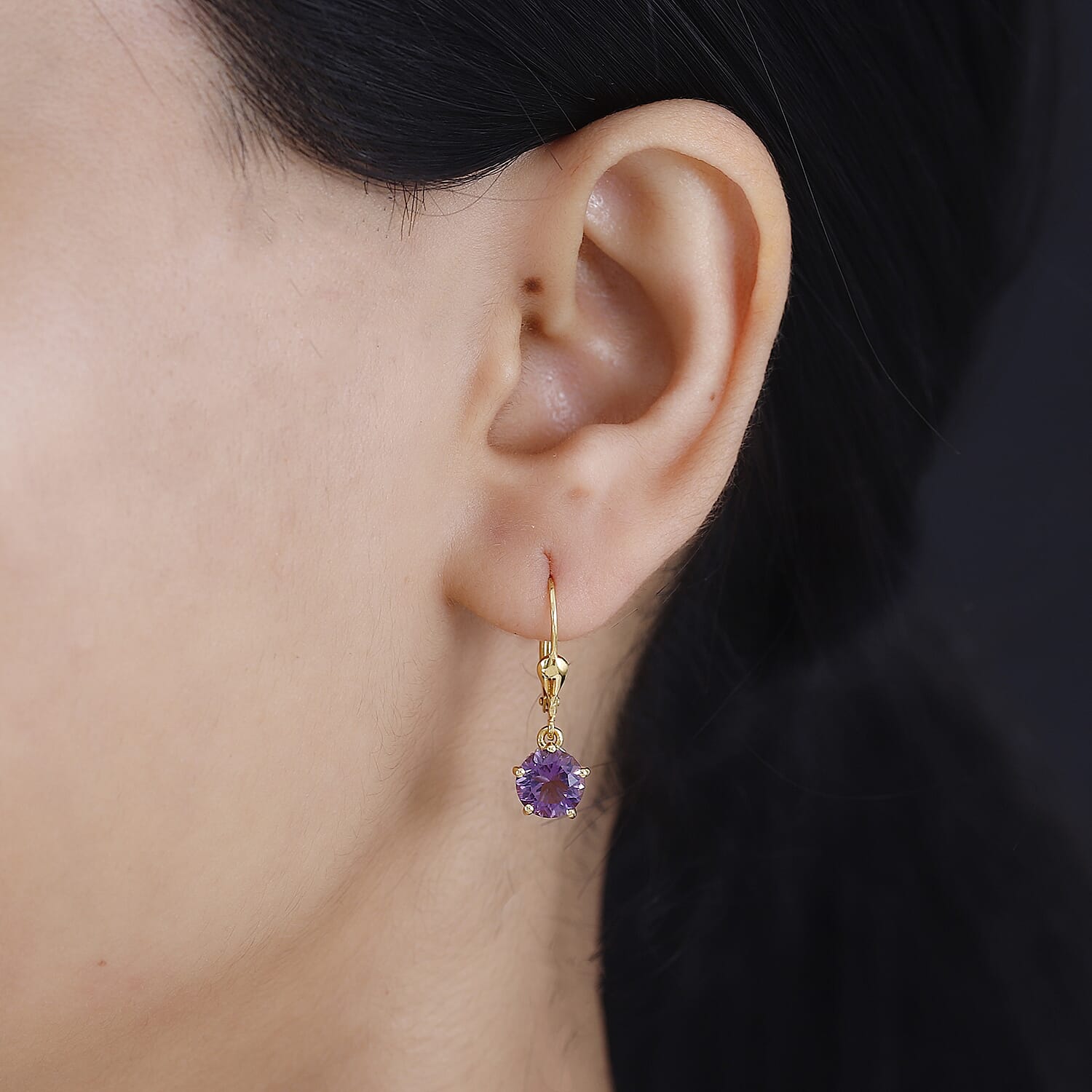 African Amethyst and White Zircon Earrings in Vermeil Yellow Gold Over Sterling Silver 3.30 ctw