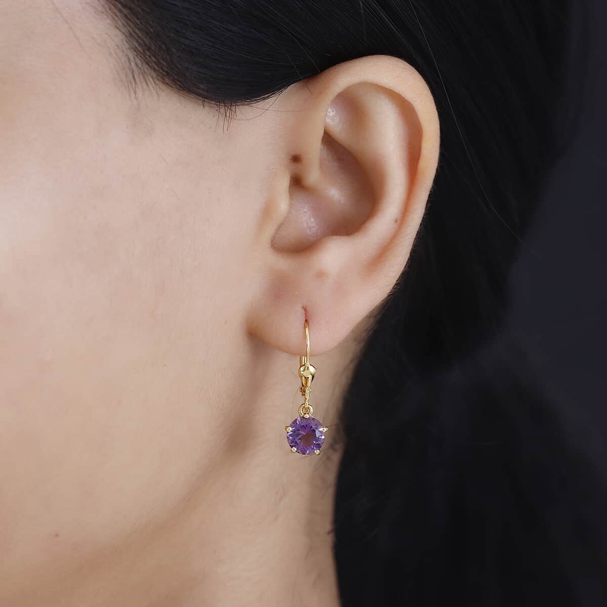 African Amethyst and White Zircon Earrings in Vermeil Yellow Gold Over Sterling Silver 3.30 ctw image number 2