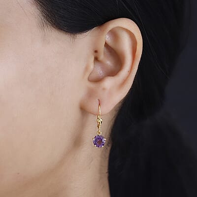 African Amethyst and White Zircon Earrings in Vermeil Yellow Gold Over Sterling Silver 3.30 ctw
