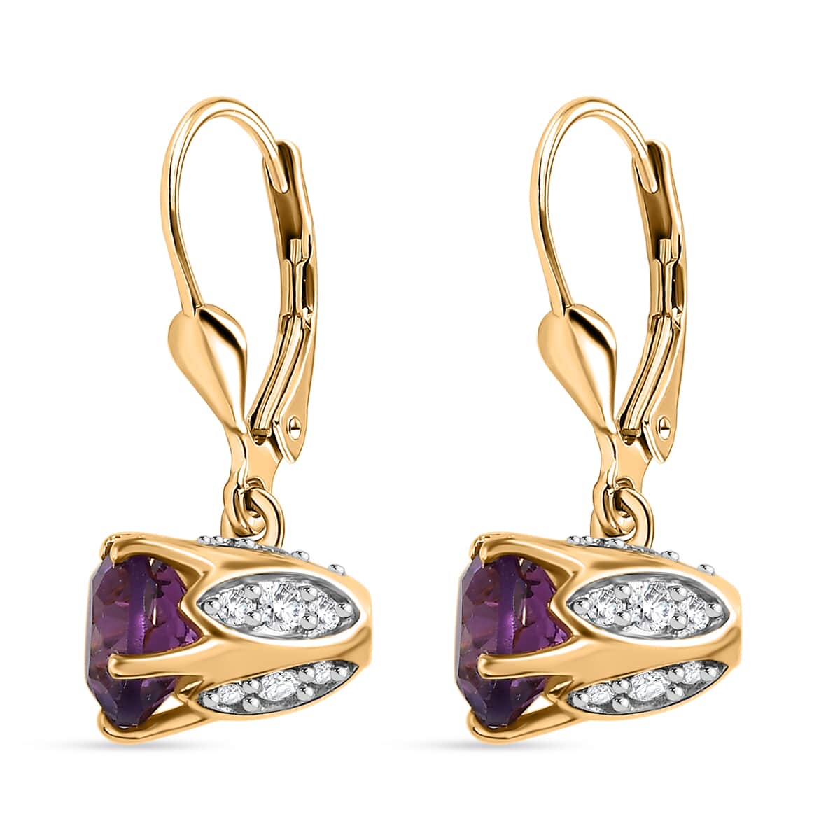 African Amethyst and White Zircon Earrings in Vermeil Yellow Gold Over Sterling Silver 3.30 ctw image number 3