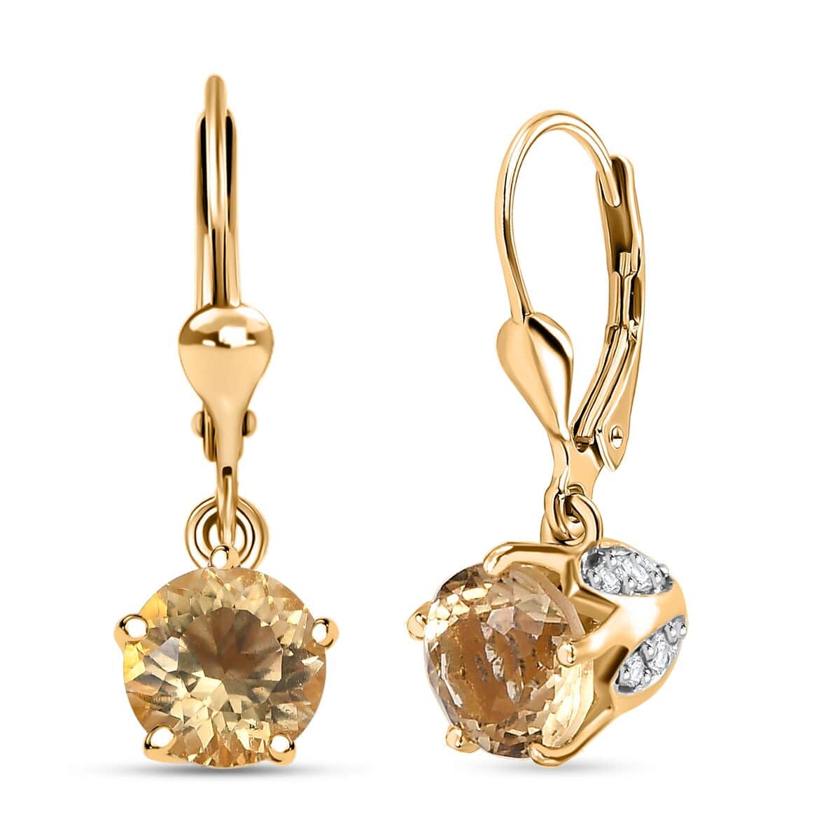 Brazilian Citrine and White Zircon 3.30 ctw Lever Back Earrings in Vermeil Yellow Gold Over Sterling Silver  image number 0