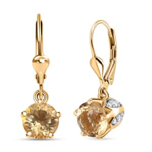 Brazilian Citrine and White Zircon 3.30 ctw Lever Back Earrings in Vermeil Yellow Gold Over Sterling Silver 