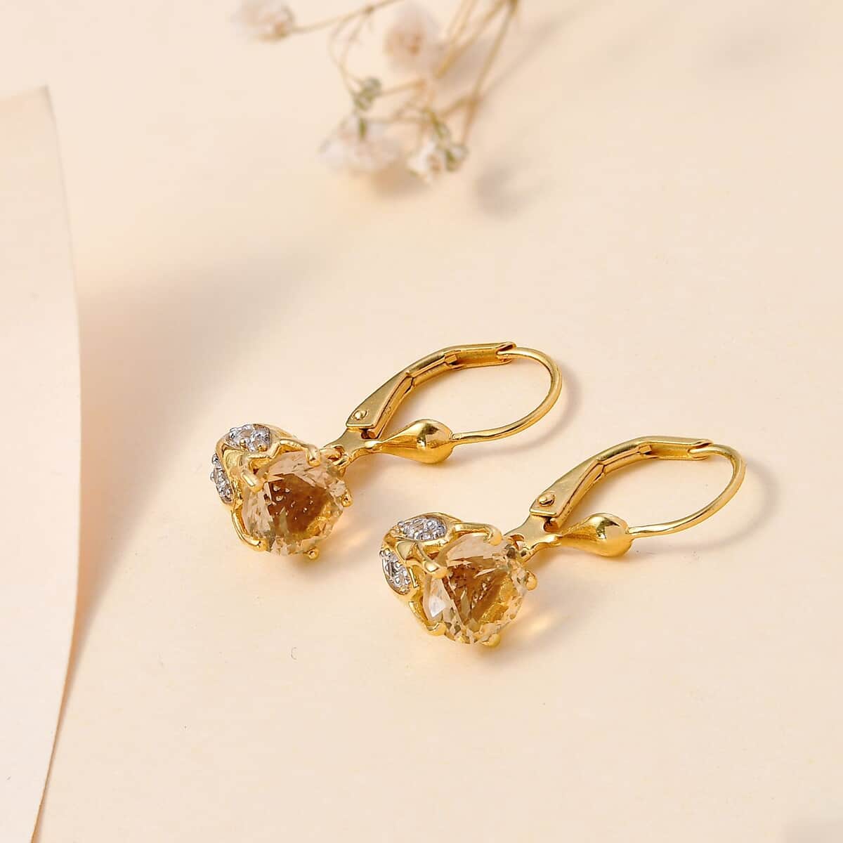 Brazilian Citrine and White Zircon 3.30 ctw Lever Back Earrings in Vermeil Yellow Gold Over Sterling Silver  image number 1