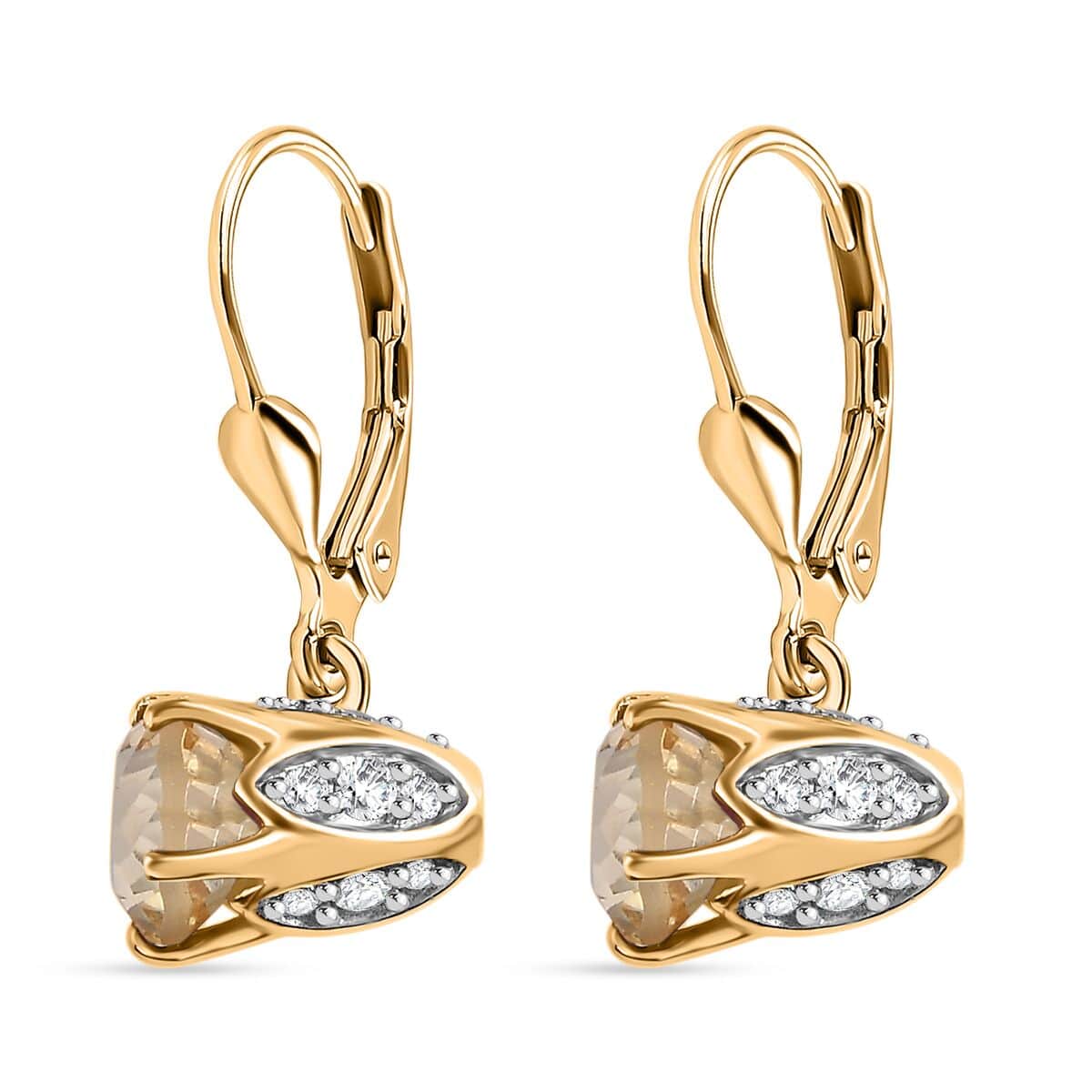 Brazilian Citrine and White Zircon 3.30 ctw Lever Back Earrings in Vermeil Yellow Gold Over Sterling Silver  image number 3