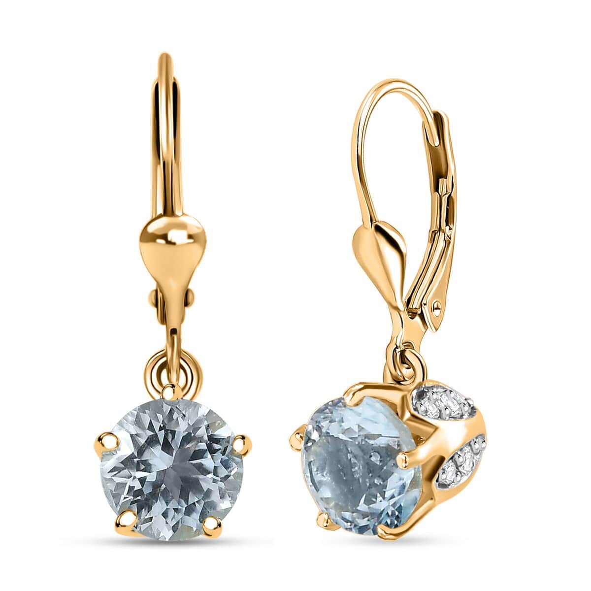 Sky Blue Topaz and White Zircon Lever Back Earrings in Vermeil YG Over Sterling Silver 3.73 ctw image number 0