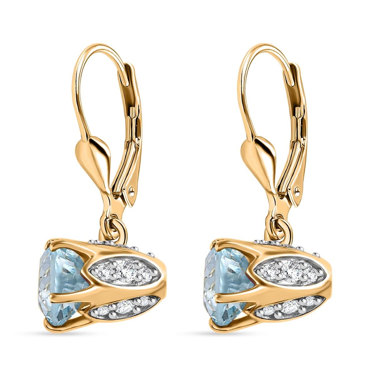 Sky Blue Topaz and White Zircon Lever Back Earrings in Vermeil YG Over Sterling Silver 3.73 ctw image number 3