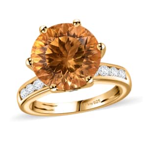 Millennium Cut Brazilian Citrine and White Zircon Ring in Vermeil Yellow Gold Over Sterling Silver (Size 5.0) 5.60 ctw