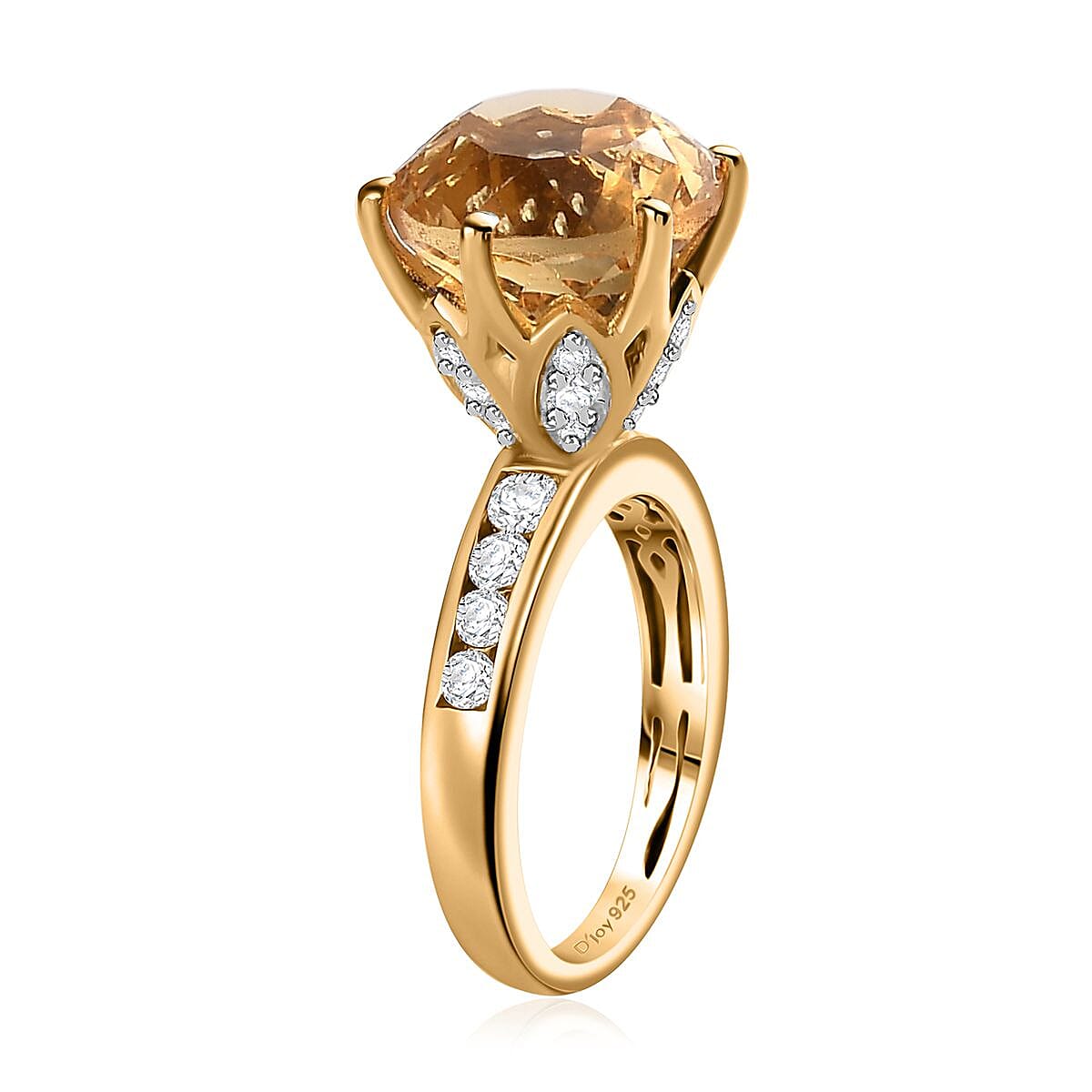 Millennium Cut Brazilian Citrine and White Zircon Ring in Vermeil Yellow Gold Over Sterling Silver (Size 5.0) 5.60 ctw