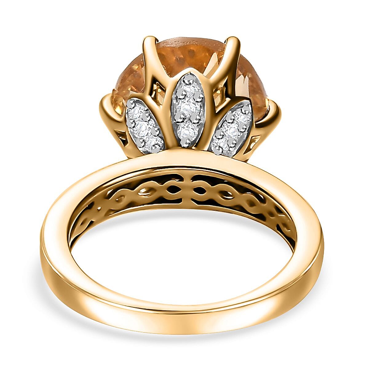 Millennium Cut Brazilian Citrine and White Zircon Ring in Vermeil Yellow Gold Over Sterling Silver (Size 5.0) 5.60 ctw