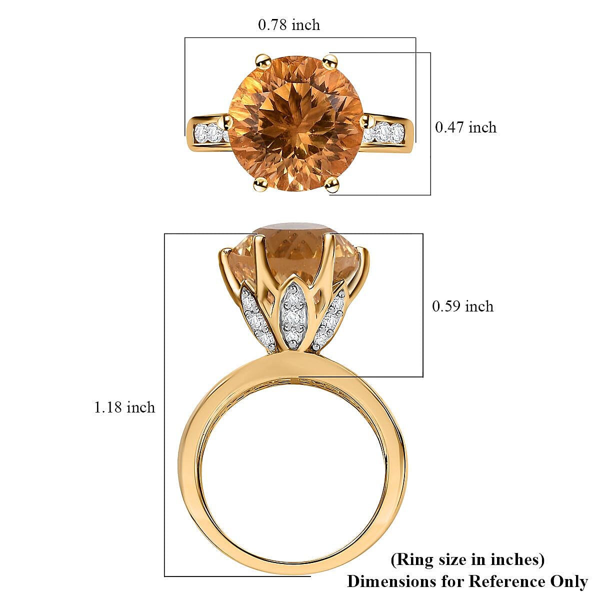 Millennium Cut Brazilian Citrine and White Zircon Ring in Vermeil Yellow Gold Over Sterling Silver (Size 5.0) 5.60 ctw