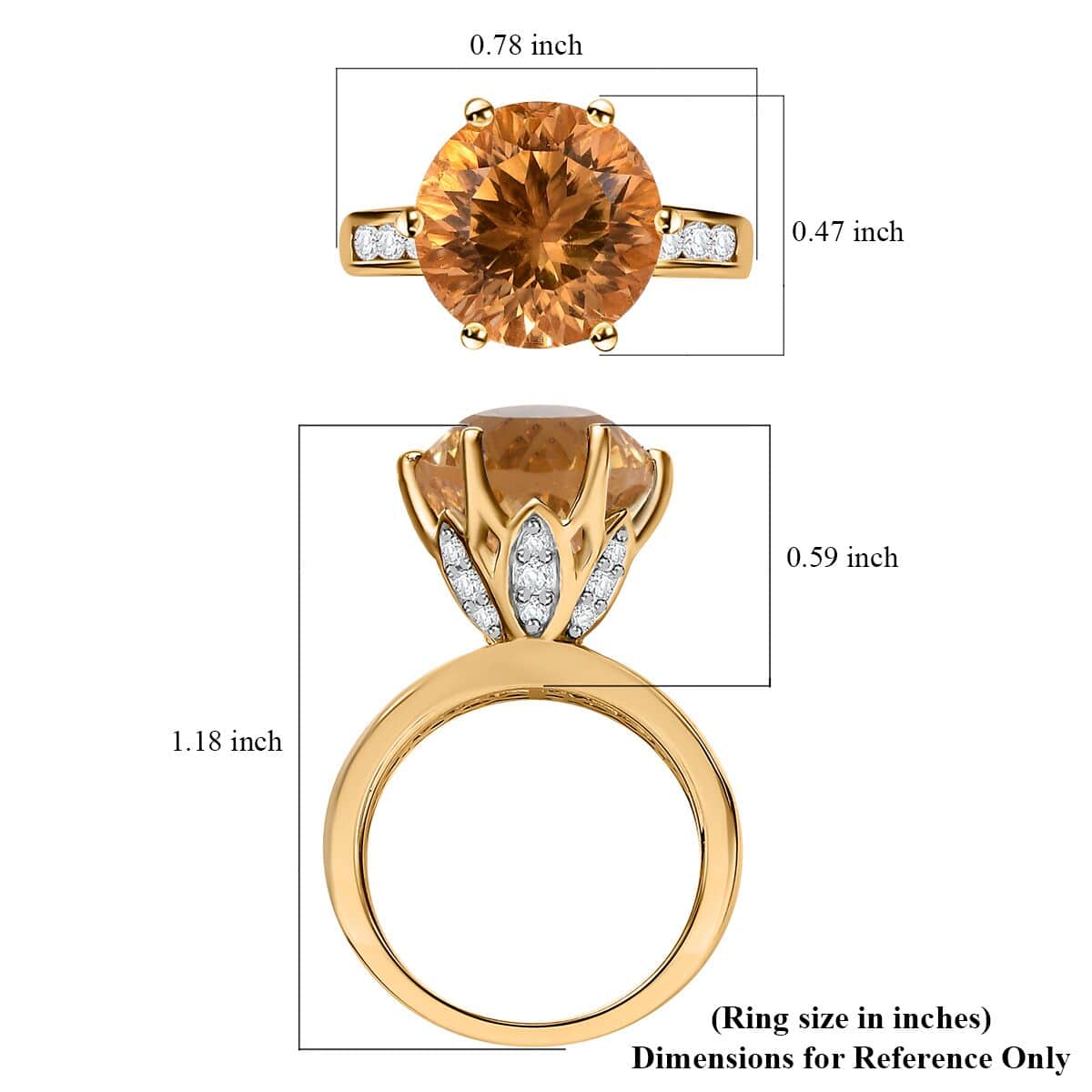 Millennium Cut Brazilian Citrine and White Zircon Ring in Vermeil Yellow Gold Over Sterling Silver (Size 5.0) 5.60 ctw image number 5