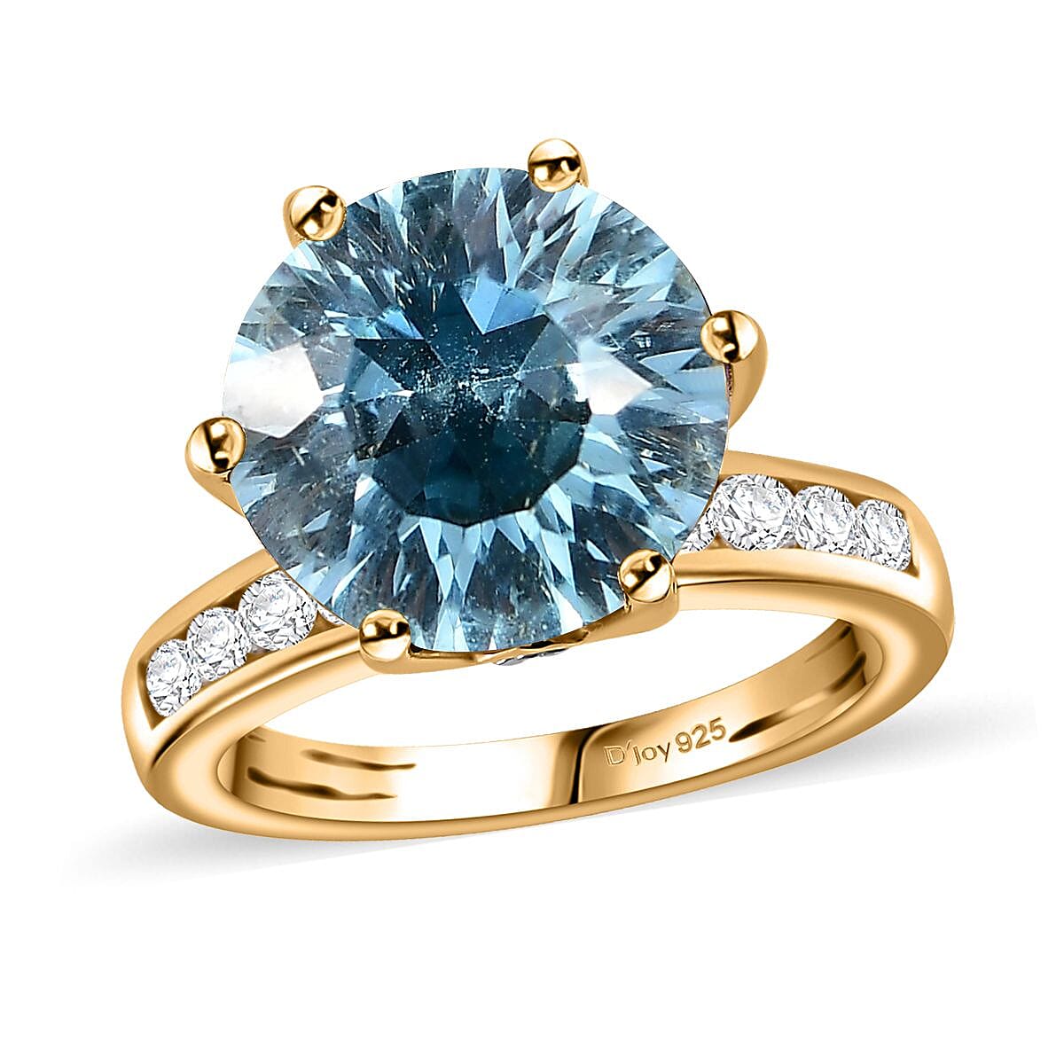 Millennium Cut Sky Blue Topaz and White Zircon Ring in Vermeil Yellow Gold Over Sterling Silver (Size 5.0) 6.40 ctw image number 0
