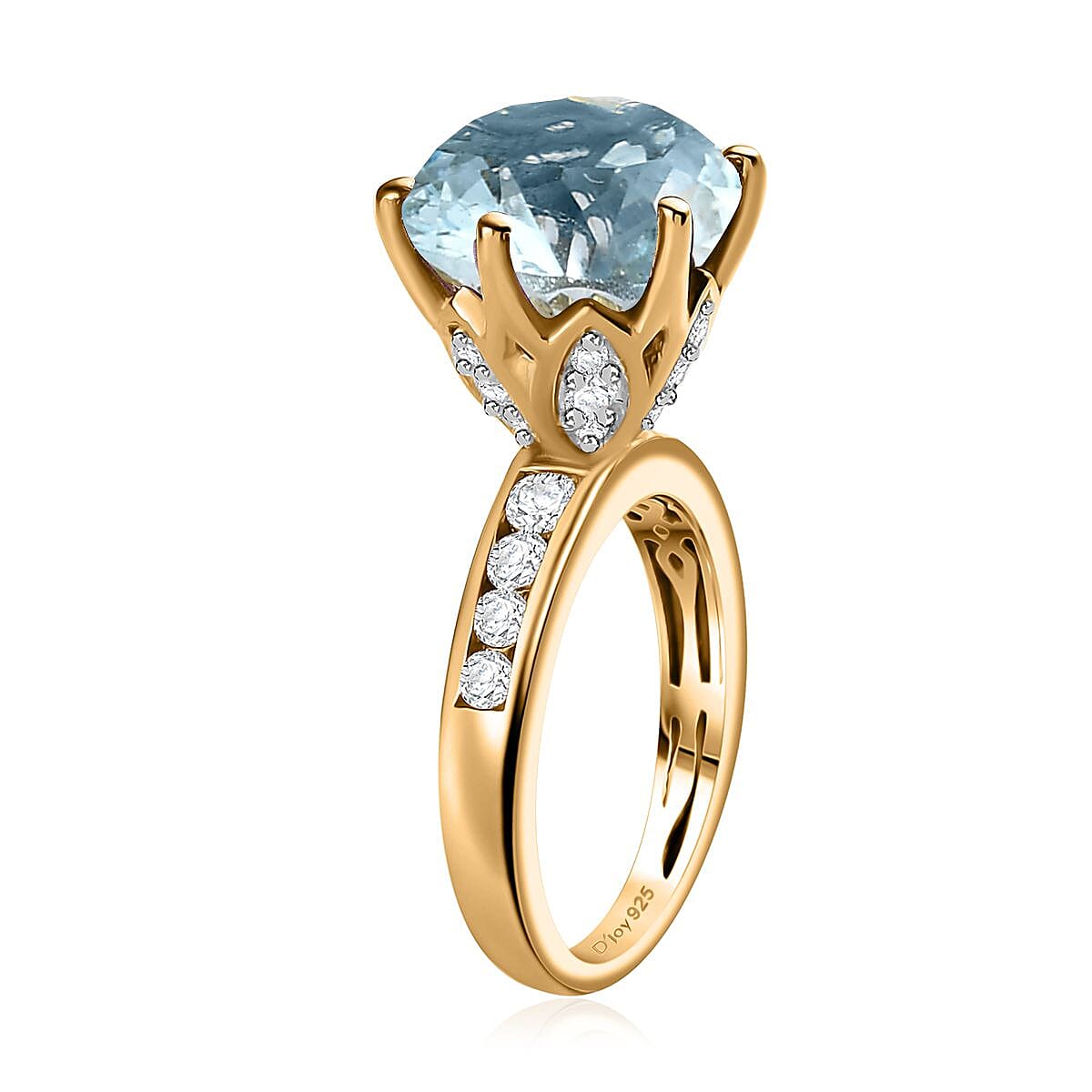 Millennium Cut Sky Blue Topaz and White Zircon Ring in Vermeil Yellow Gold Over Sterling Silver (Size 5.0) 6.40 ctw image number 3