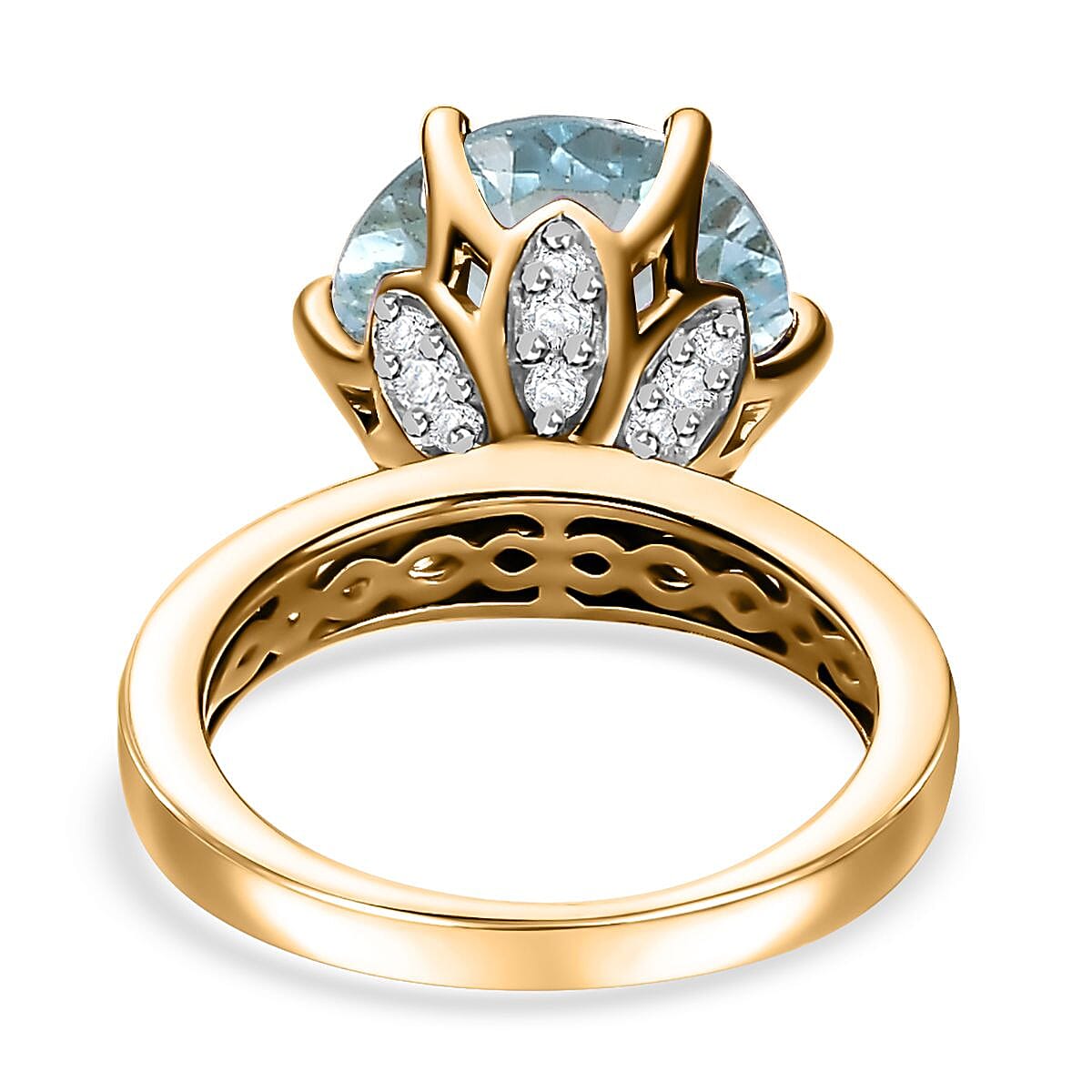 Millennium Cut Sky Blue Topaz and White Zircon Ring in Vermeil Yellow Gold Over Sterling Silver (Size 5.0) 6.40 ctw image number 4