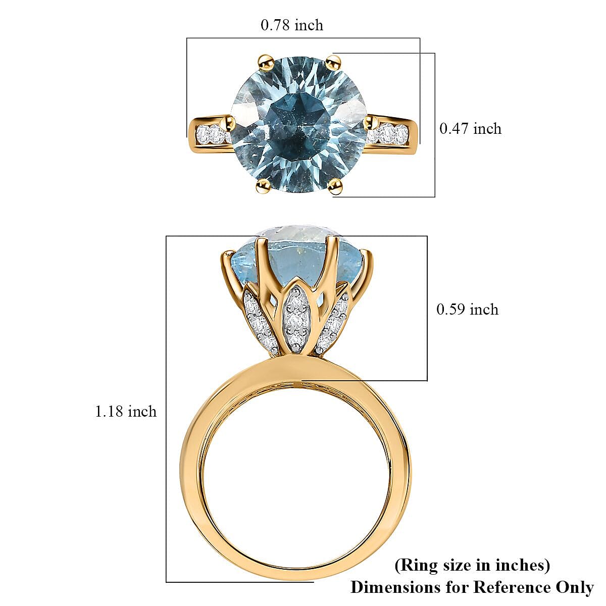 Millennium Cut Sky Blue Topaz and White Zircon Ring in Vermeil Yellow Gold Over Sterling Silver (Size 5.0) 6.40 ctw image number 5