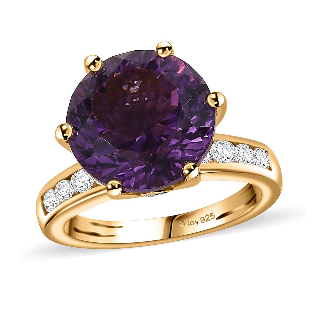 Millennium Cut African Amethyst and White Zircon Ring in Vermeil Yellow Gold Over Sterling Silver (Size 10.0) 6.00 ctw image number 0