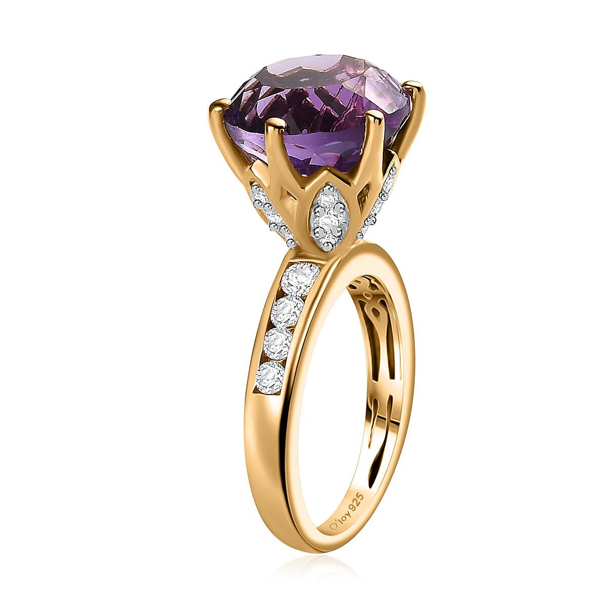 Millennium Cut African Amethyst and White Zircon Ring in Vermeil Yellow Gold Over Sterling Silver (Size 10.0) 6.00 ctw image number 3