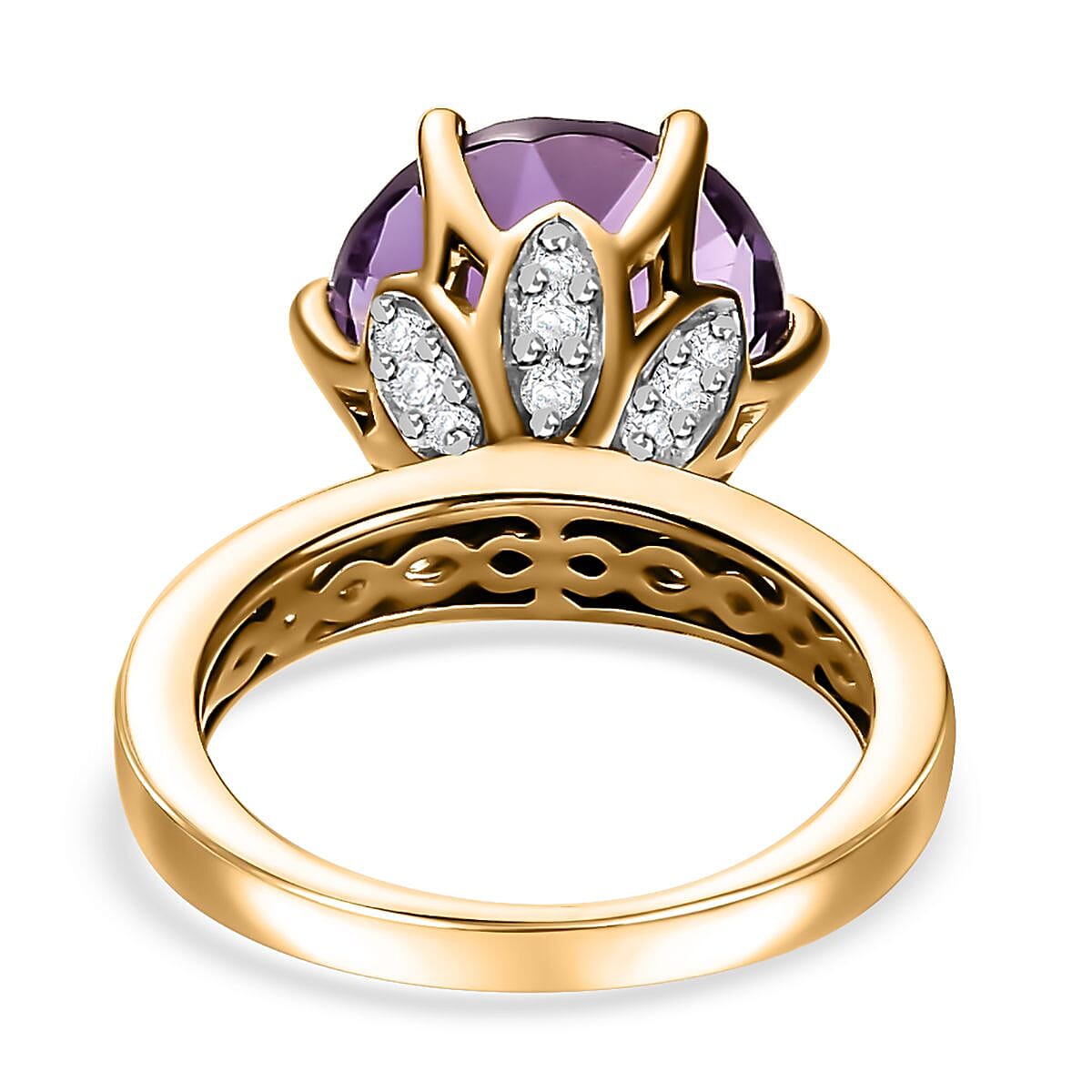 Millennium Cut African Amethyst and White Zircon Ring in Vermeil Yellow Gold Over Sterling Silver (Size 10.0) 6.00 ctw image number 4