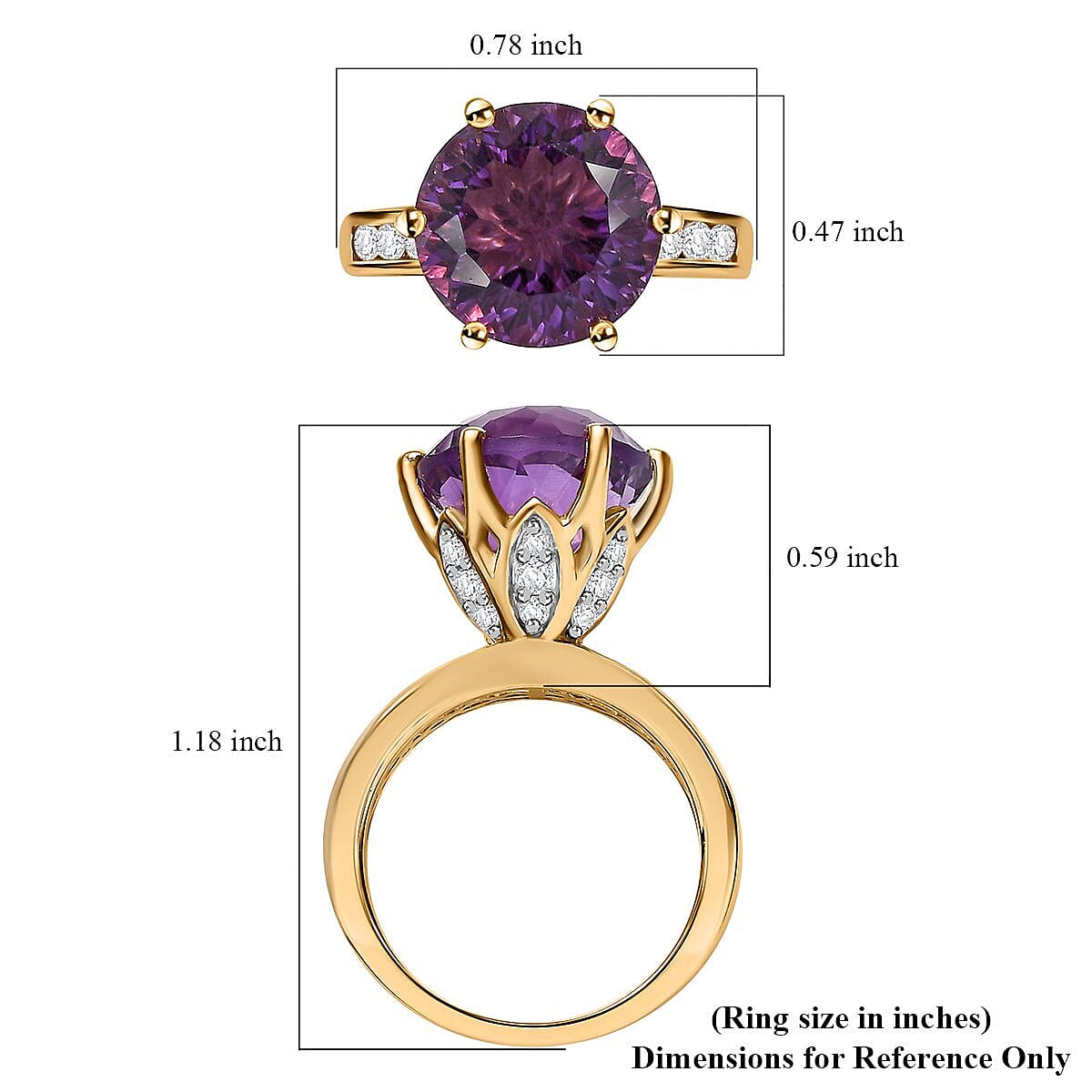 Millennium Cut African Amethyst and White Zircon Ring in Vermeil Yellow Gold Over Sterling Silver (Size 10.0) 6.00 ctw image number 5