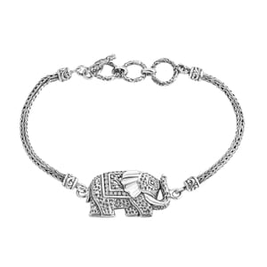 Bali Legacy Elephant with Tulang Naga Chain Bracelet in Sterling Silver (6.50-8.0In) 10.75 Grams