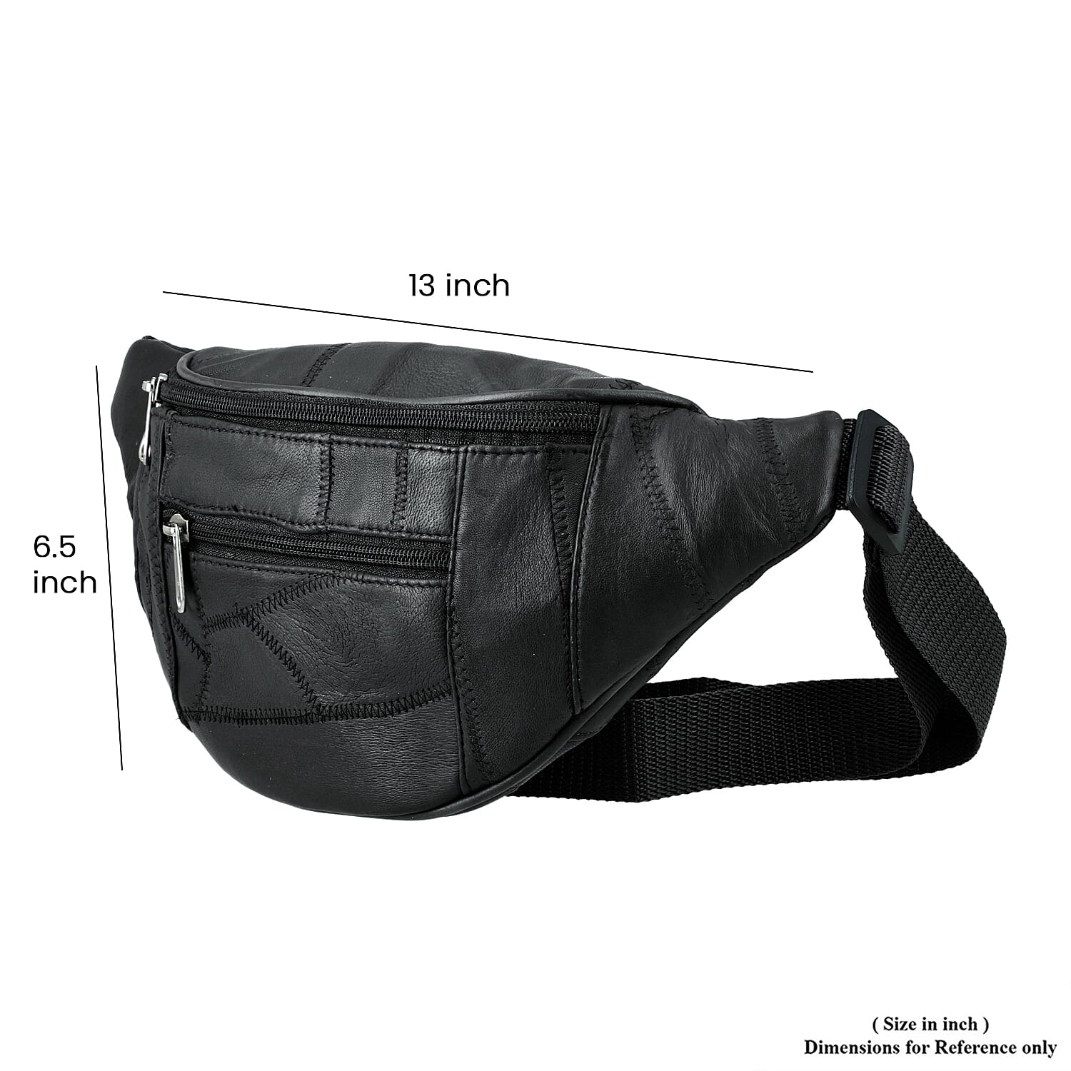 Black Genuine Patch Leather Duffle Bag with Shoulder Strap and Fanny Pack