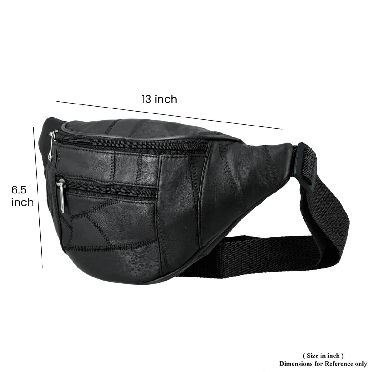 Black Genuine Patch Leather Duffle Bag with Shoulder Strap and Fanny Pack image number 2