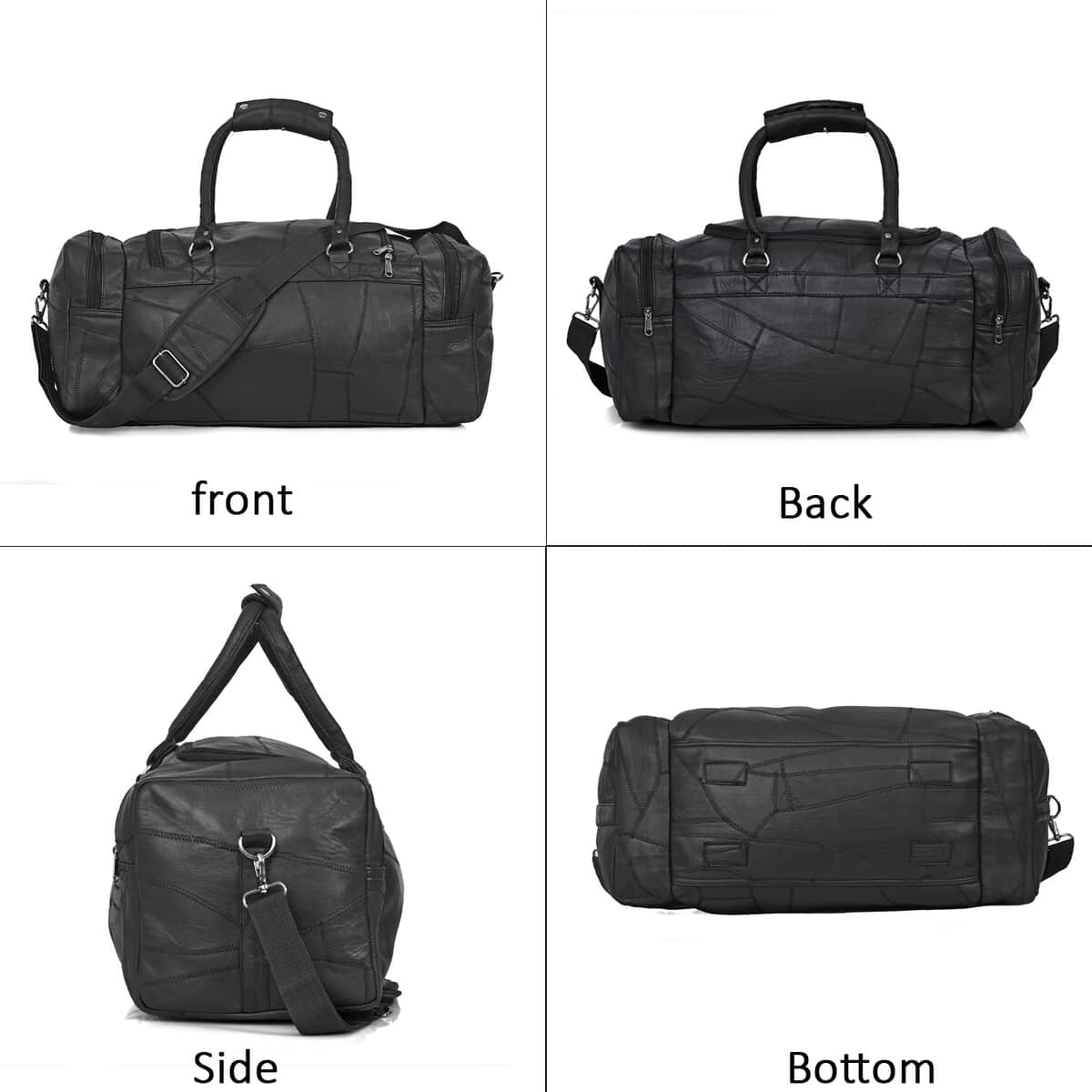 Black Genuine Patch Leather Duffle Bag with Shoulder Strap and Fanny Pack image number 6