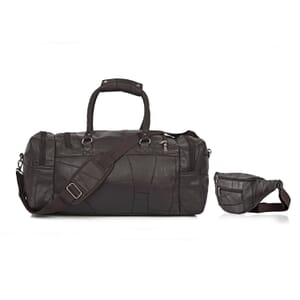 Royal Brown Genuine Patch Leather Duffle Bag with Shoulder Strap and Fanny Pack