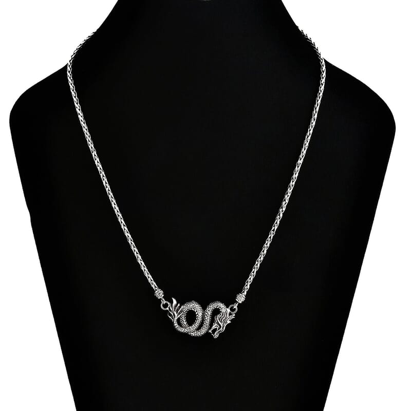 Bali Legacy Dragon with Padian Chain Necklace in Sterling Silver 26.30 Grams 20 Inches