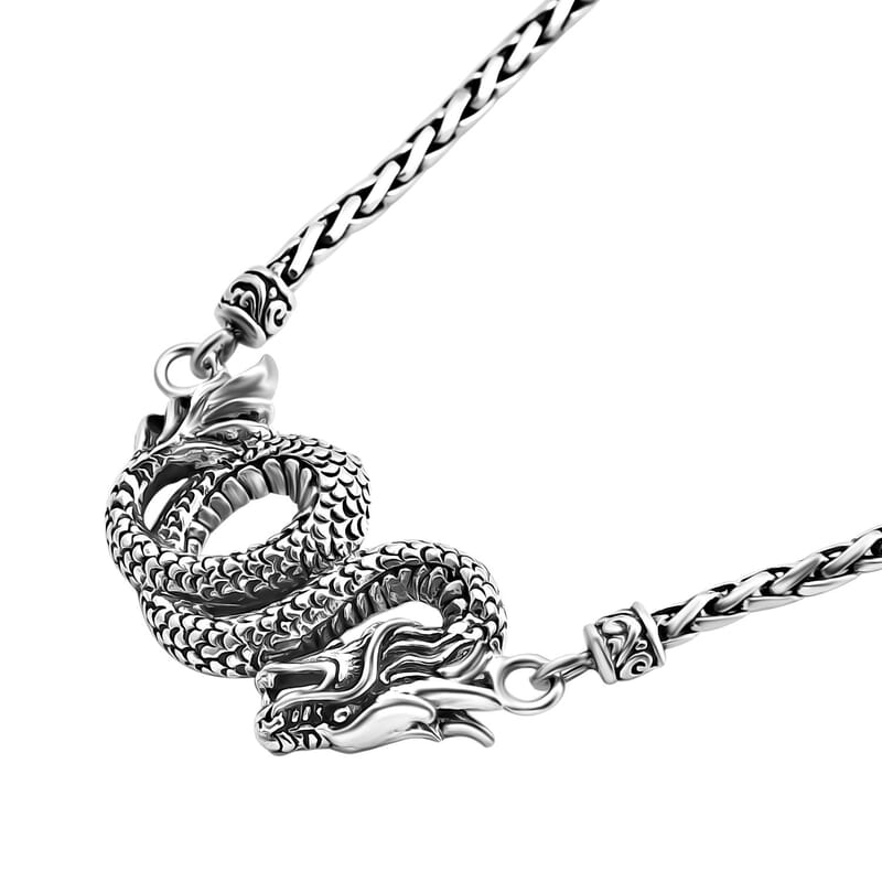 Bali Legacy Dragon with Padian Chain Necklace in Sterling Silver 26.30 Grams 20 Inches