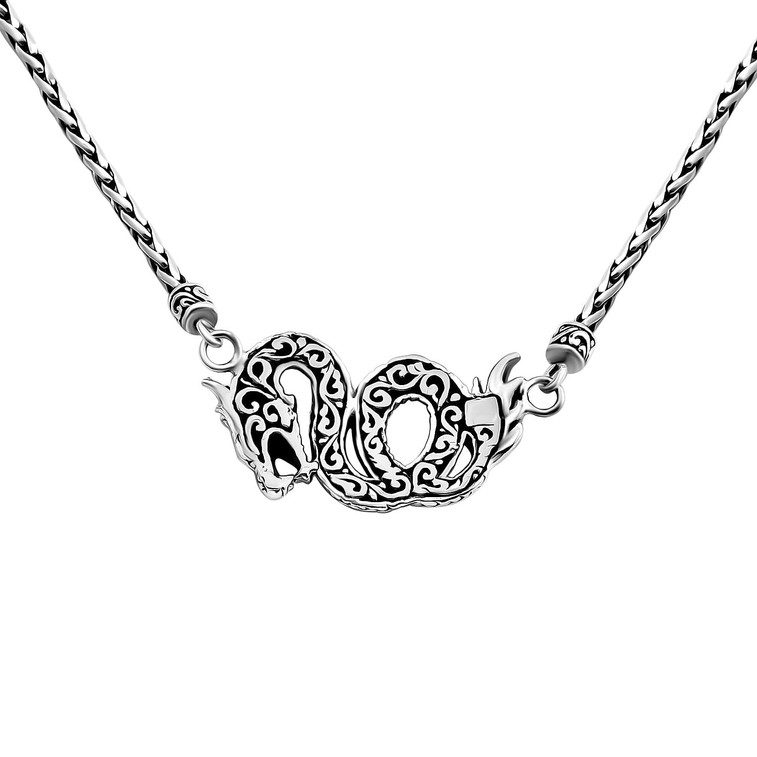 Bali Legacy Dragon with Padian Chain Necklace in Sterling Silver 26.30 Grams 20 Inches