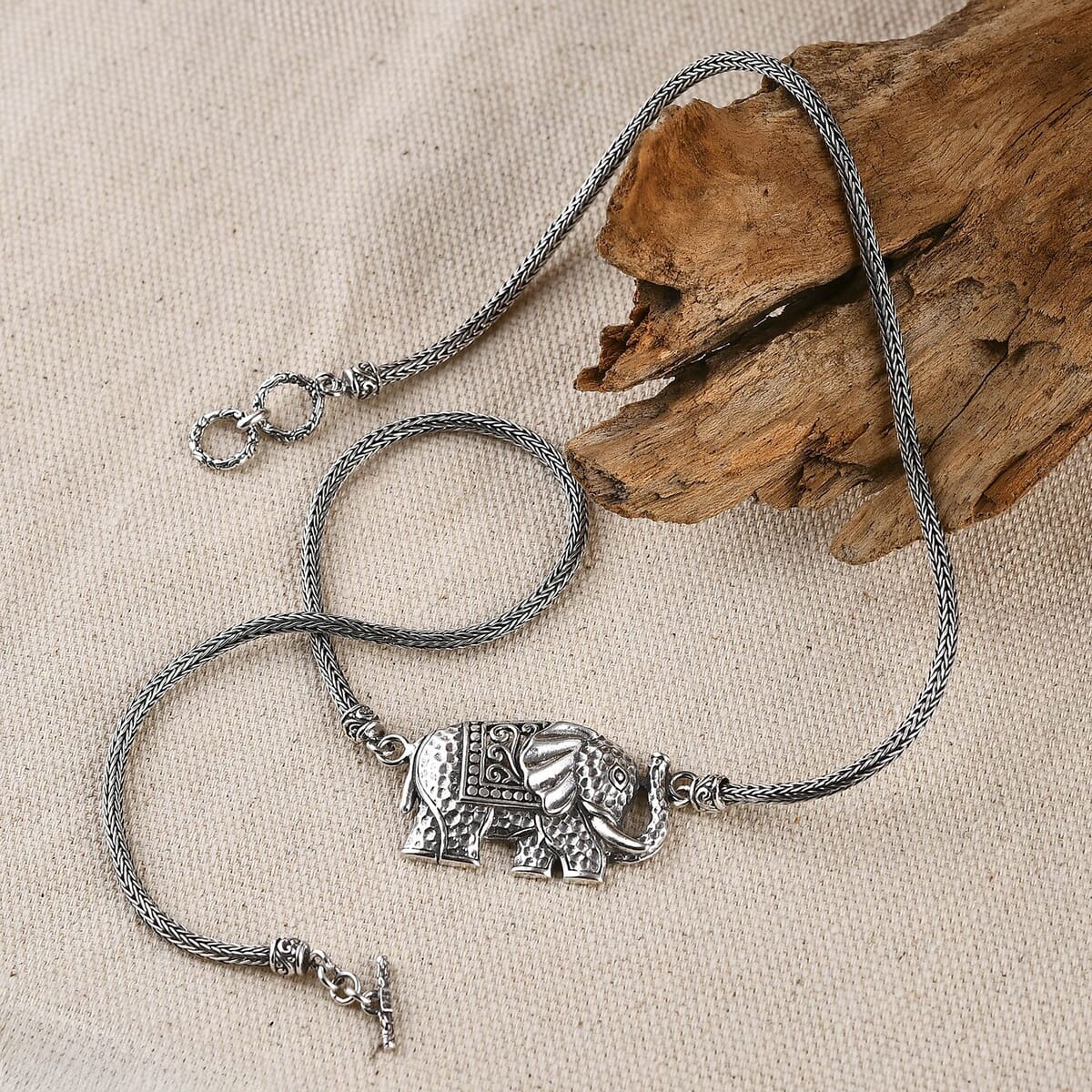 Bali Legacy Elephant with Tulang Naga Chain Necklace in Sterling Silver 23 Grams 20 Inches image number 1