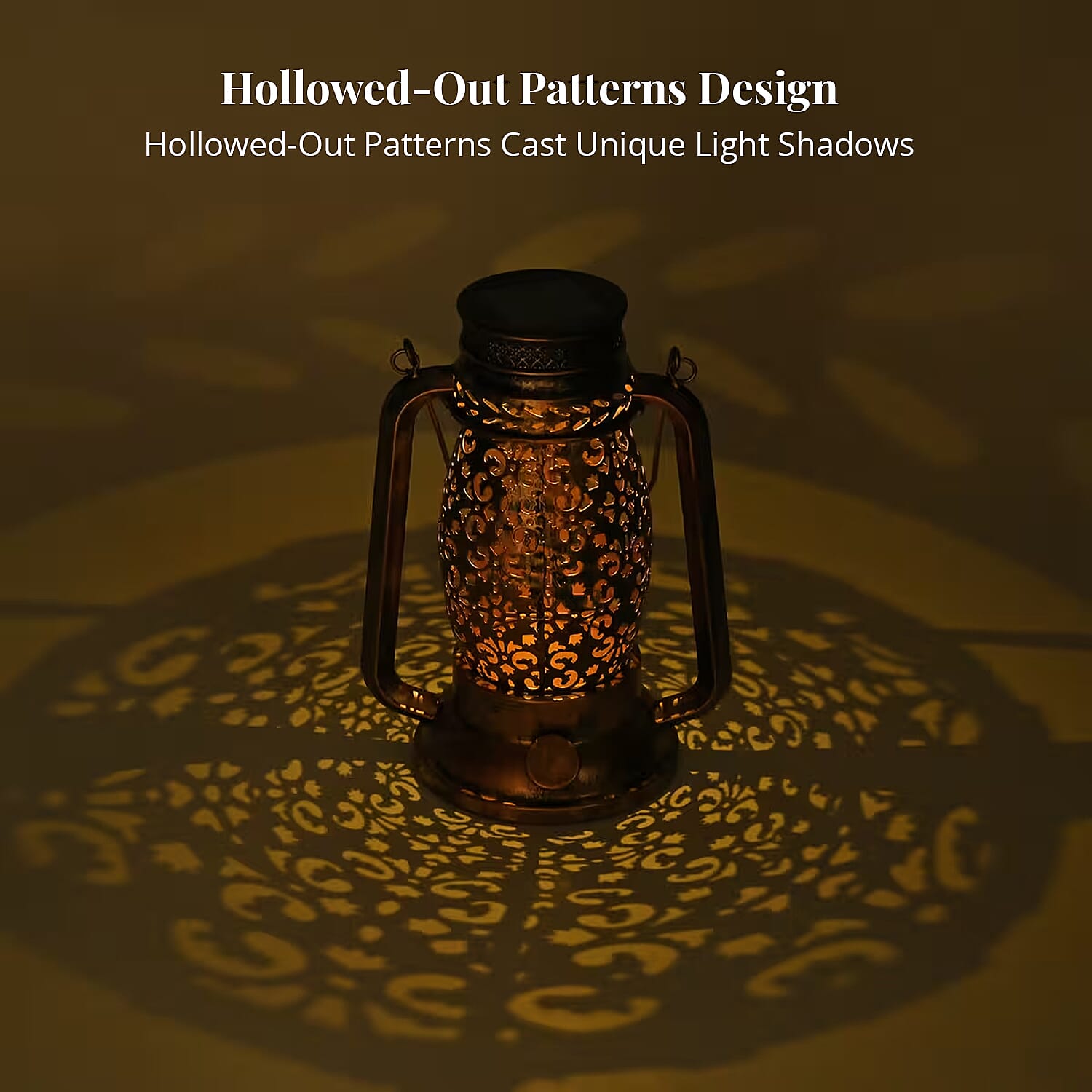 LED Solar Hollowed-Out Design Lantern in Bronze Metallic Exterior