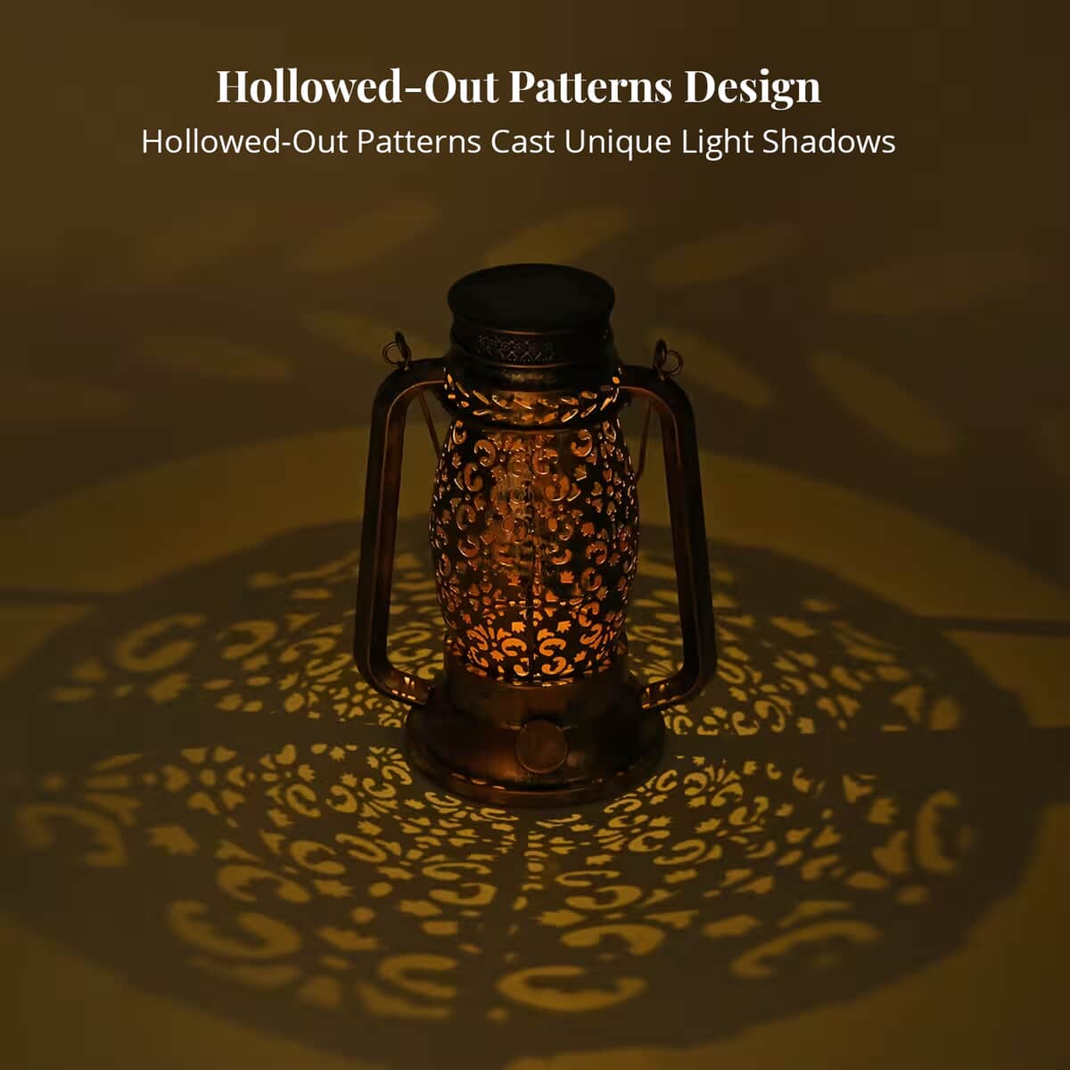 TLV Led Solar Hollowed-Out Design Lantern in Bronze Metallic Exterior (7.5"x5.3"x9.84") image number 1