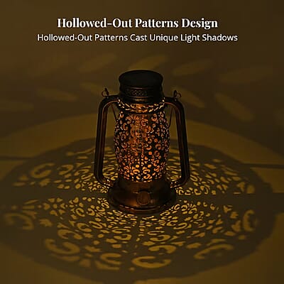 LED Solar Hollowed-Out Design Lantern in Bronze Metallic Exterior