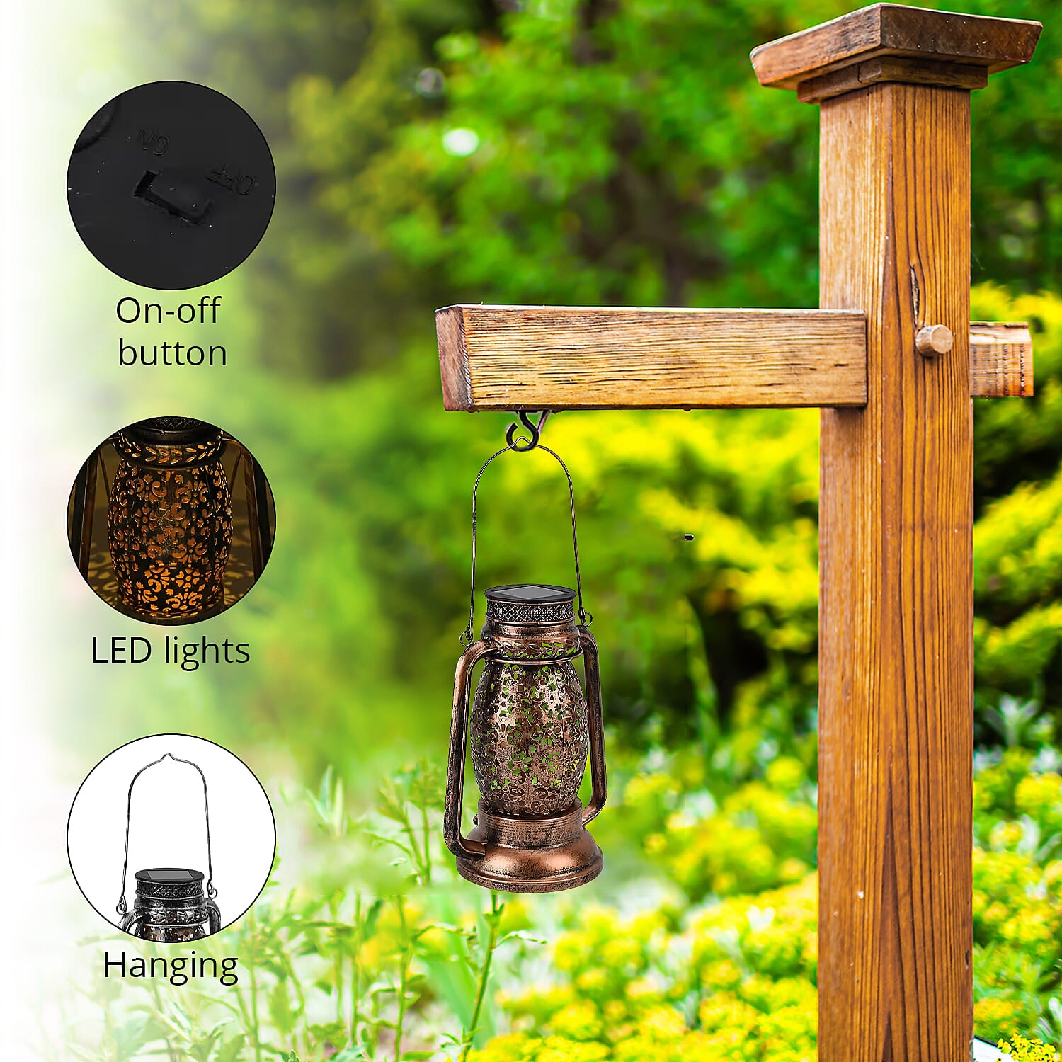 LED Solar Hollowed-Out Design Lantern in Bronze Metallic Exterior