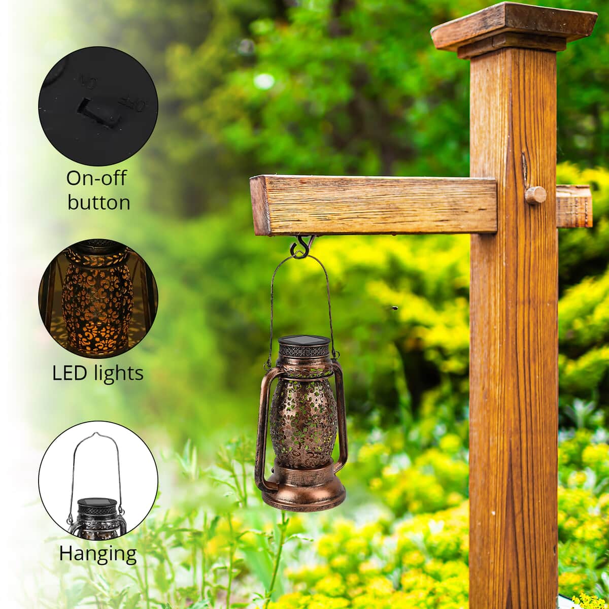 TLV Led Solar Hollowed-Out Design Lantern in Bronze Metallic Exterior (7.5"x5.3"x9.84") image number 2