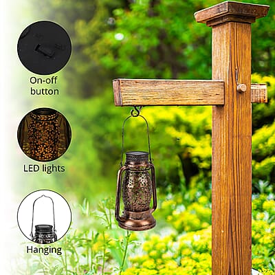 LED Solar Hollowed-Out Design Lantern in Bronze Metallic Exterior