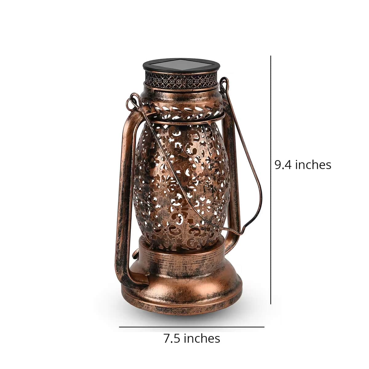 TLV Led Solar Hollowed-Out Design Lantern in Bronze Metallic Exterior (7.5"x5.3"x9.84") image number 4