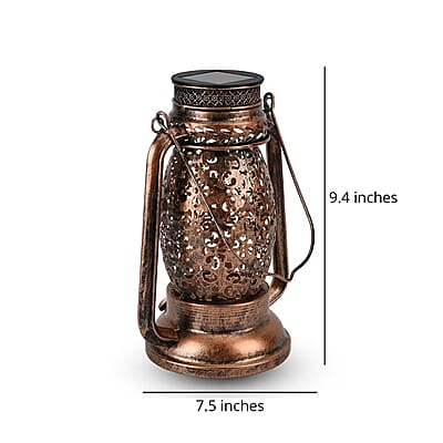 LED Solar Hollowed-Out Design Lantern in Bronze Metallic Exterior
