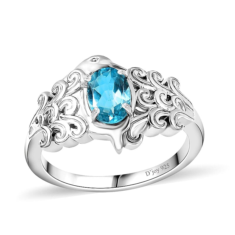 Premium Betroka Blue Apatite Dolphin Ring in Rhodium Over Sterling Silver (Size 5.0) 0.80 ctw