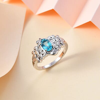 Premium Betroka Blue Apatite Dolphin Ring in Rhodium Over Sterling Silver (Size 5.0) 0.80 ctw