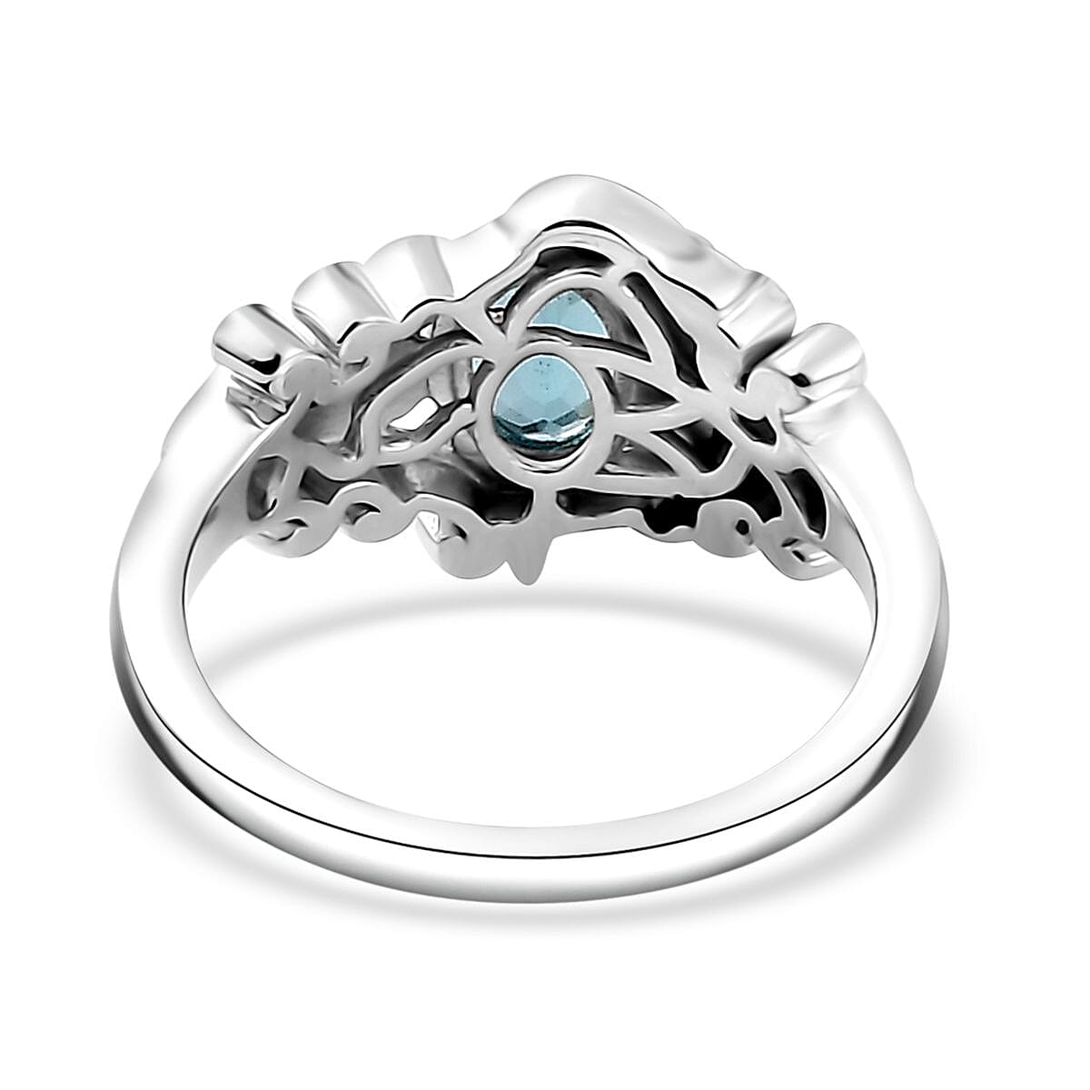 Premium Betroka Blue Apatite Dolphin Ring in Rhodium Over Sterling Silver (Size 5.0) 0.80 ctw