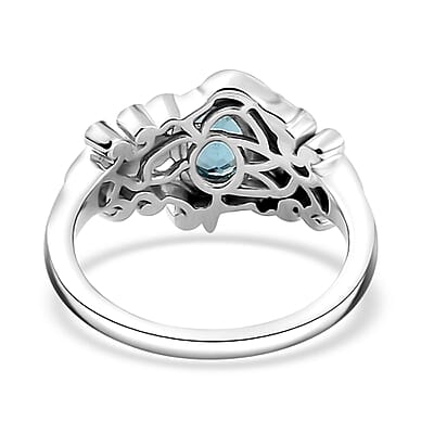 Premium Betroka Blue Apatite Dolphin Ring in Rhodium Over Sterling Silver (Size 5.0) 0.80 ctw