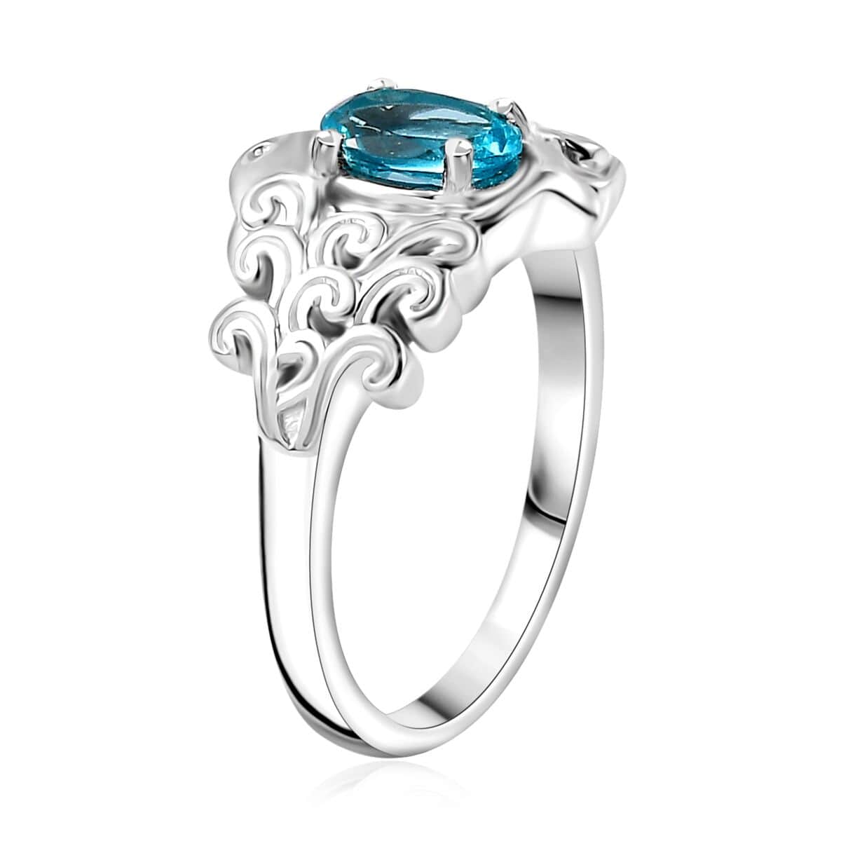 Premium Batroke Blue Apatite Dolphin Ring in Rhodium Over Sterling Silver (Size 7.0) 0.80 ctw image number 3