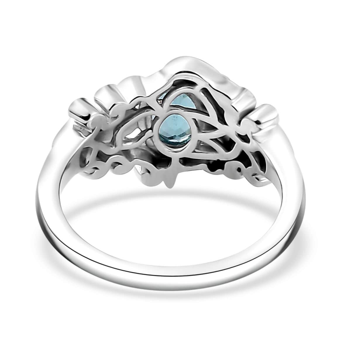 Premium Batroke Blue Apatite Dolphin Ring in Rhodium Over Sterling Silver (Size 7.0) 0.80 ctw image number 4