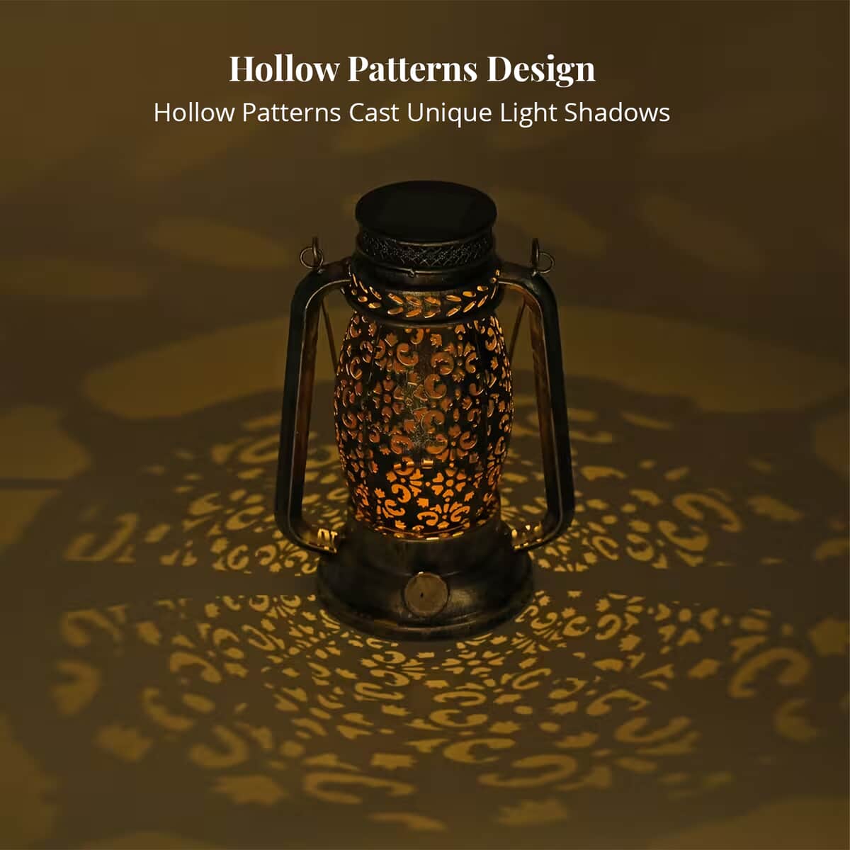 LED Solar Hollowed-Out Design Lantern in Dark Silvertone Metallic Exterior image number 1